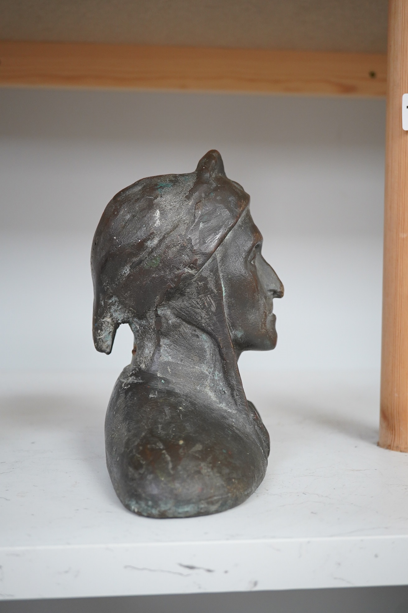 A 20th century heavy cast bronze bust, of Danté, 19cm high. Condition - fair